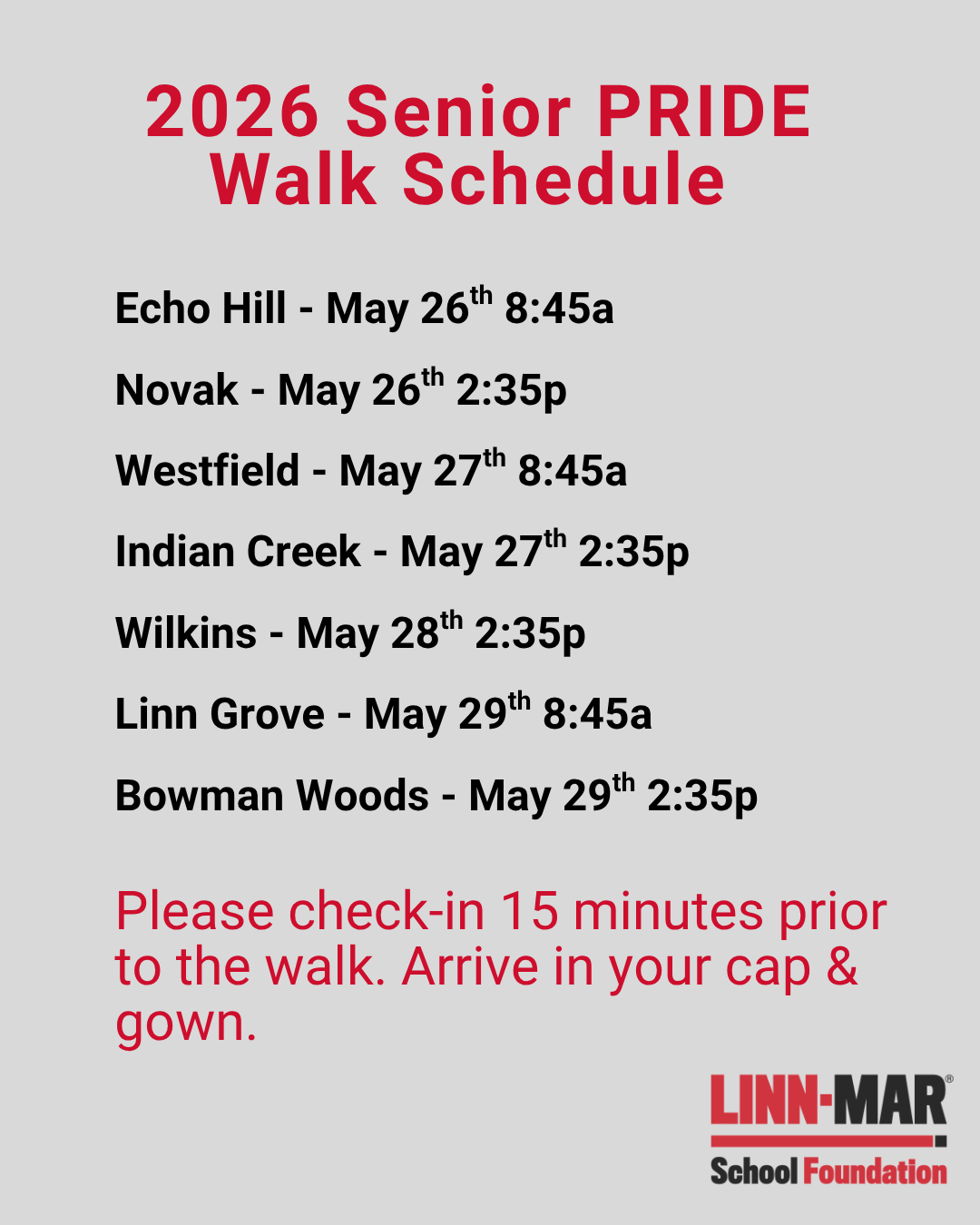 Senior PRIDE Walk Schedule 2026 dates.